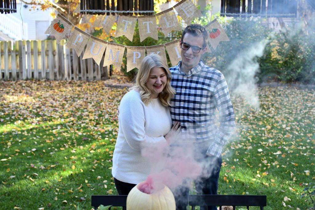 Fall Gender Reveal with Pumpkin