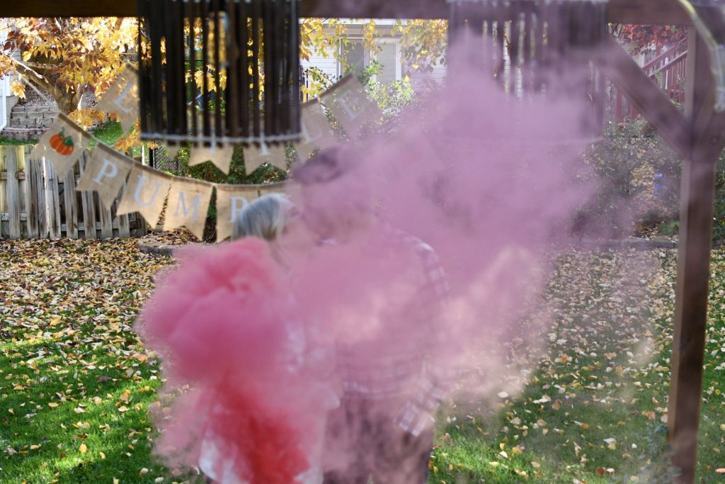 Fall Gender Reveal Pink Smoke