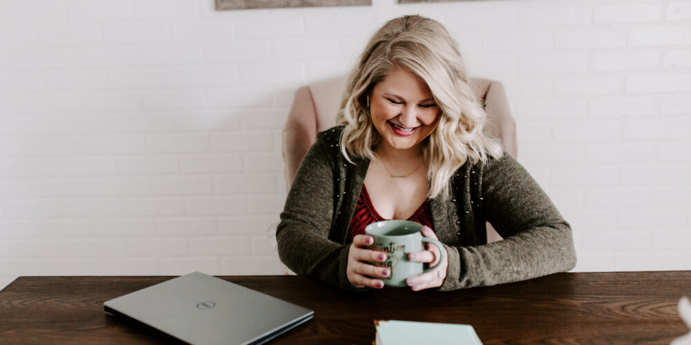 girl working at desk for remote working.