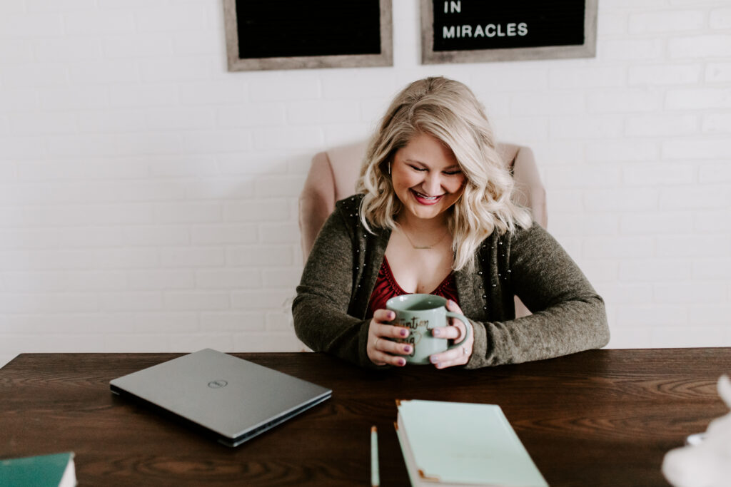 girl working at desk for remote working. 