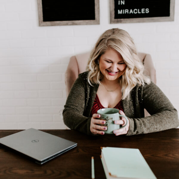 girl working at desk for remote working.