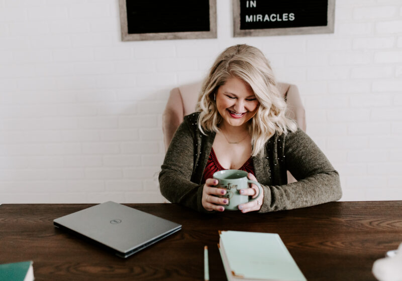 girl working at desk for remote working.